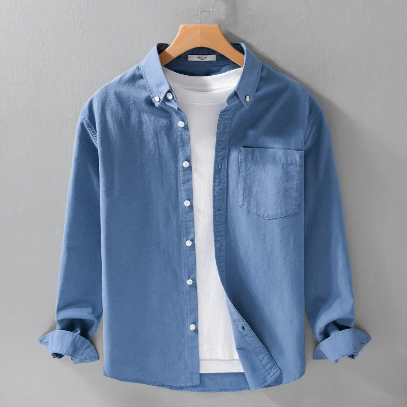 Herren Soft-Touch Layering-Hemd aus Baumwoll-Oxford mit Innenshirt, Kentkragen und Brusttasche Drune