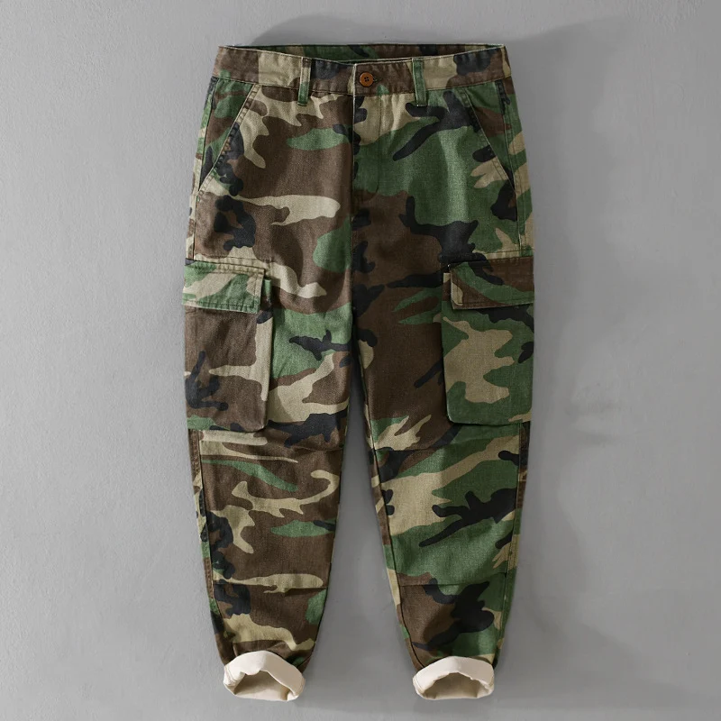 Herren Slim-Tapered Cargohose im Military-Stil mit Gummibündchen und Klappentaschen Drune