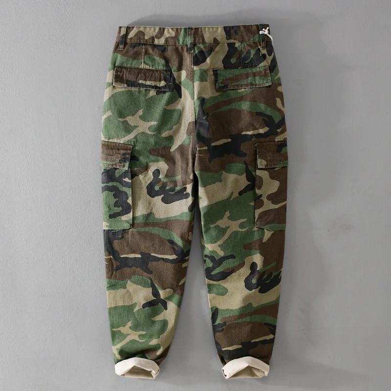 Herren Slim-Tapered Cargohose im Military-Stil mit Gummibündchen und Klappentaschen Drune