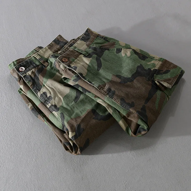 Herren Slim-Tapered Cargohose im Military-Stil mit Gummibündchen und Klappentaschen Drune