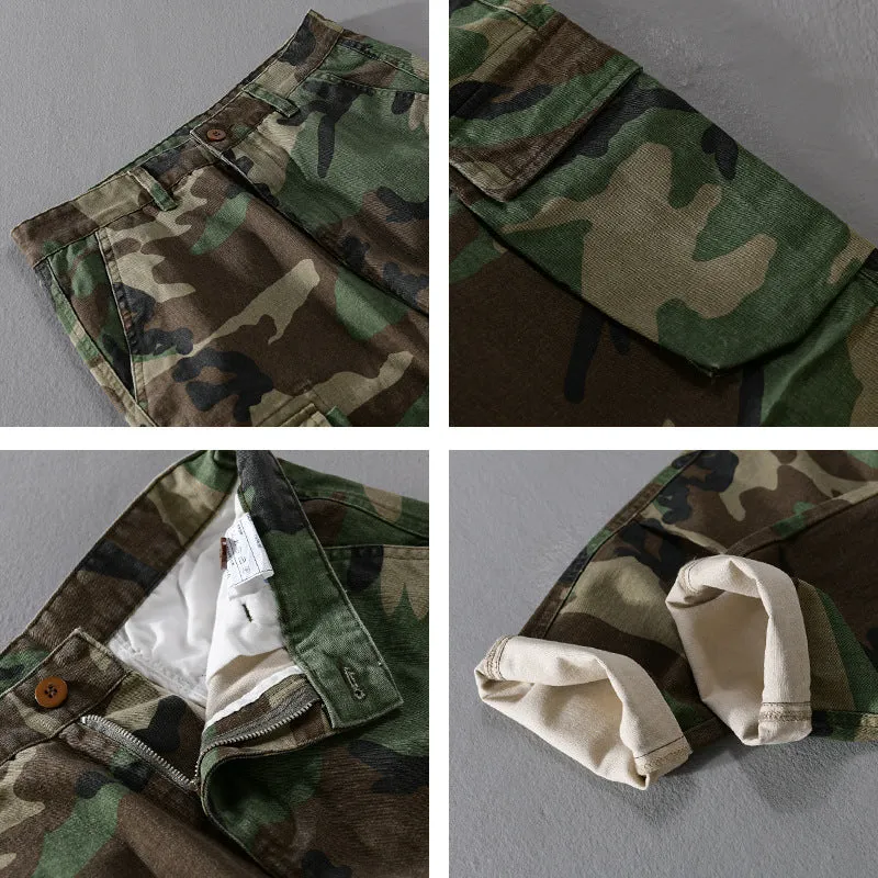 Herren Slim-Tapered Cargohose im Military-Stil mit Gummibündchen und Klappentaschen Drune