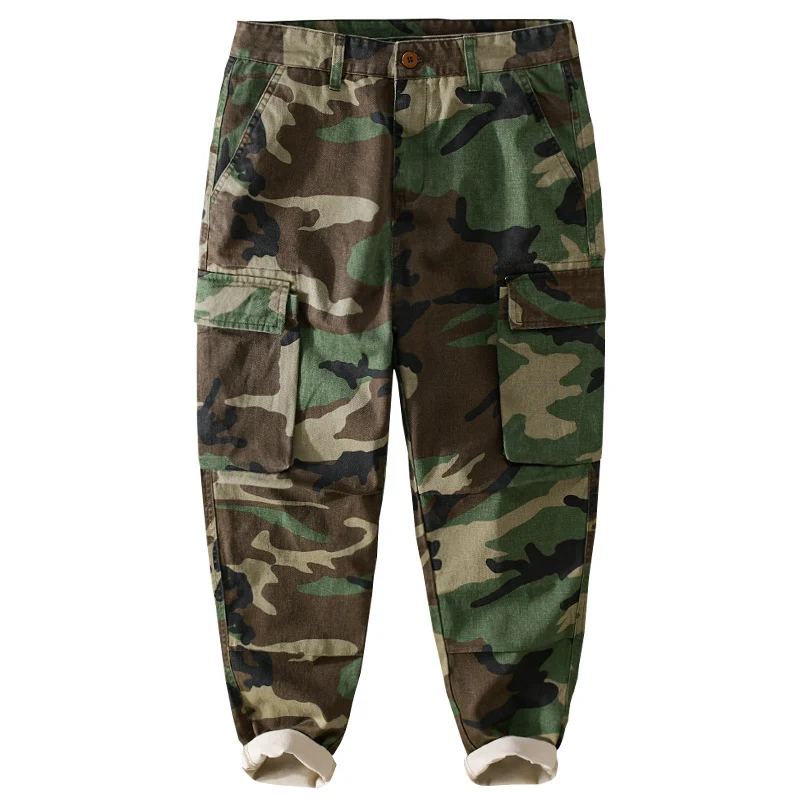 Herren Slim-Tapered Cargohose im Military-Stil mit Gummibündchen und Klappentaschen Drune