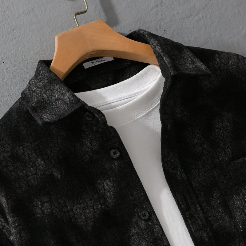 Herren Samtiges Hemdjacken-Overshirt mit tonalem Muster und Brusttasche Drune