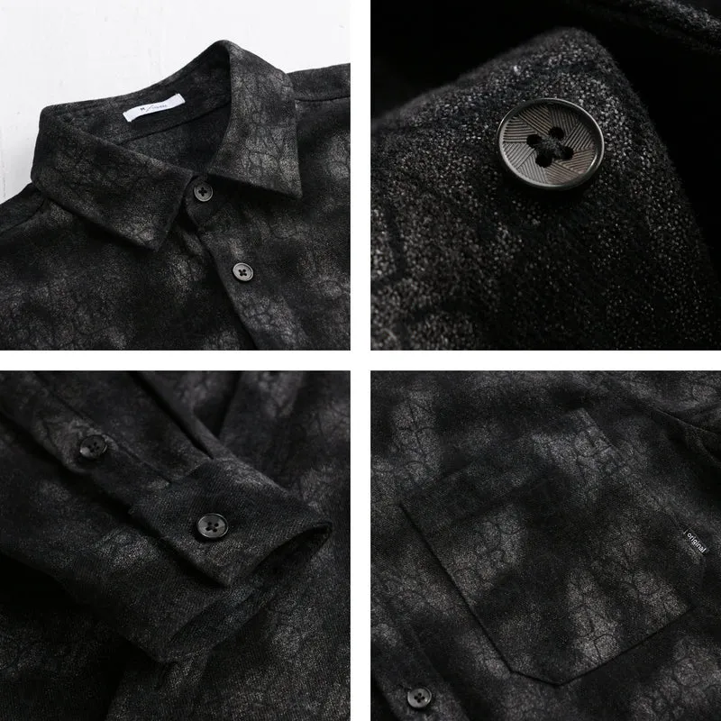 Herren Samtiges Hemdjacken-Overshirt mit tonalem Muster und Brusttasche Drune