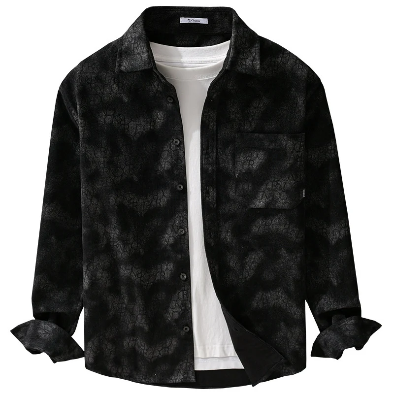 Herren Samtiges Hemdjacken-Overshirt mit tonalem Muster und Brusttasche Drune