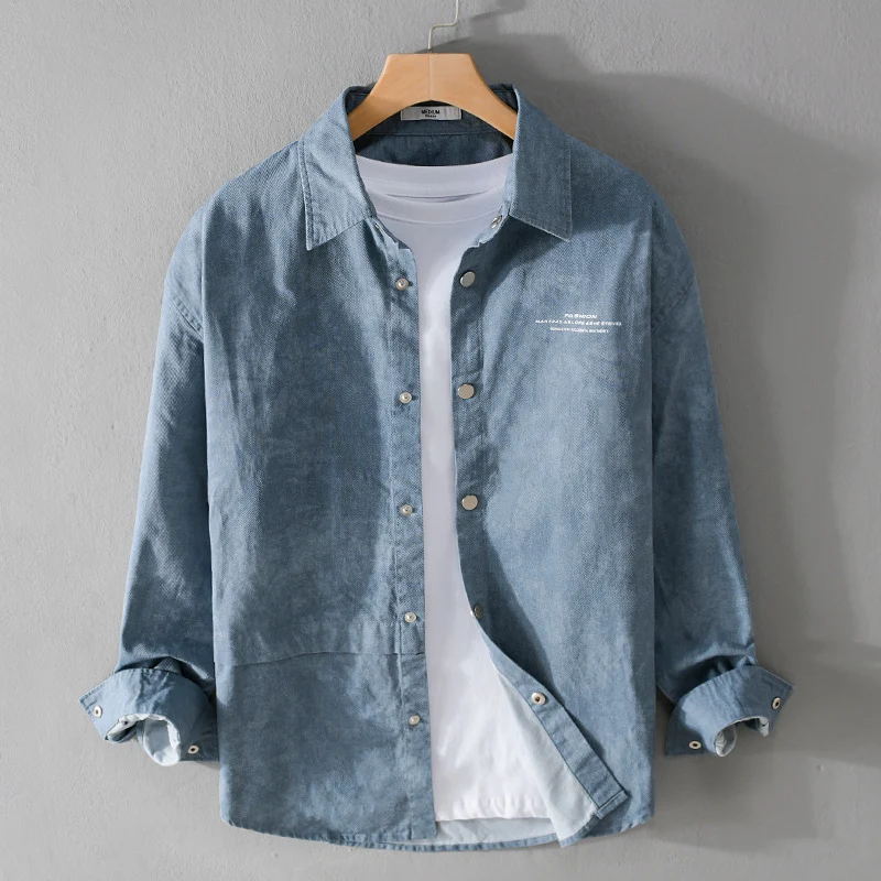 Herren Samtiges Cord-Overshirt mit Druckknopfleiste und Relaxed-Fit Drune