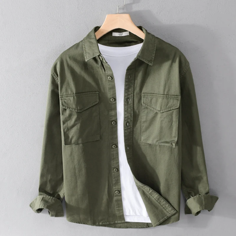 Herren Robustem Baumwoll-Twill Overshirt mit aufgesetzten Brusttaschen und Relaxed-Fit Drune
