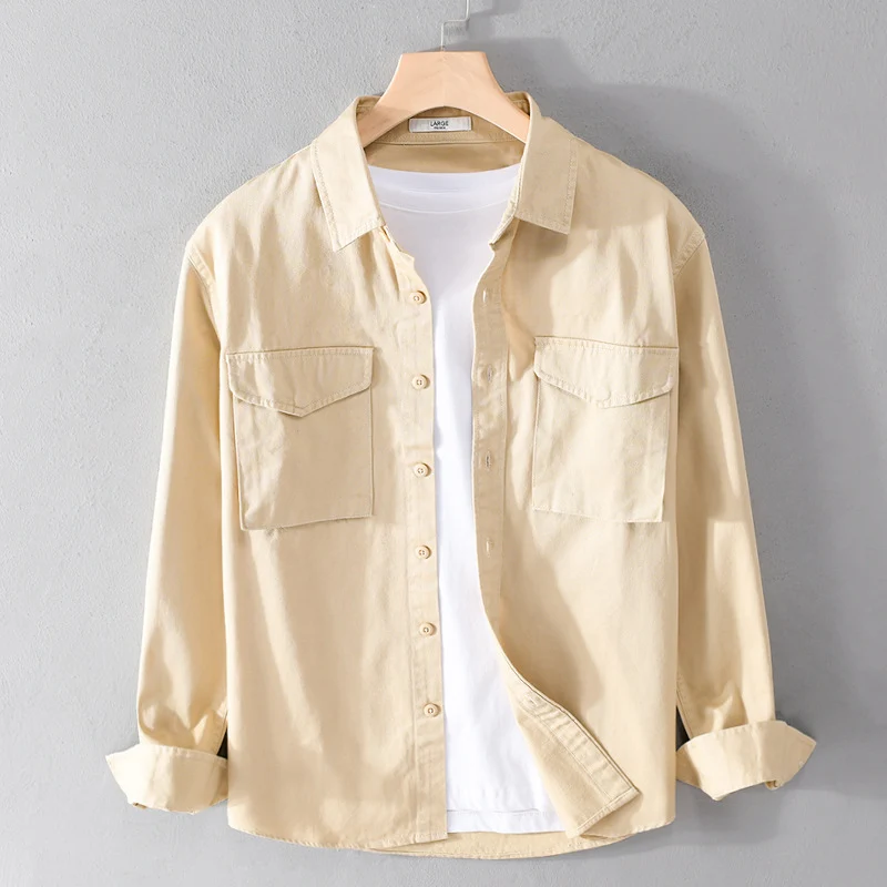 Herren Robustem Baumwoll-Twill Overshirt mit aufgesetzten Brusttaschen und Relaxed-Fit Drune