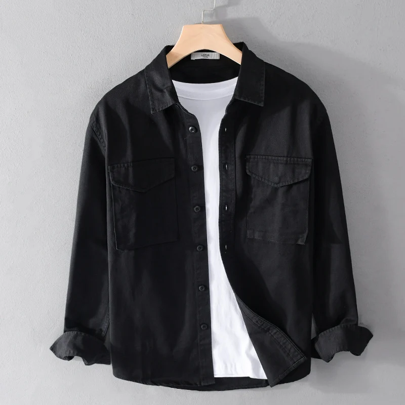 Herren Robustem Baumwoll-Twill Overshirt mit aufgesetzten Brusttaschen und Relaxed-Fit Drune