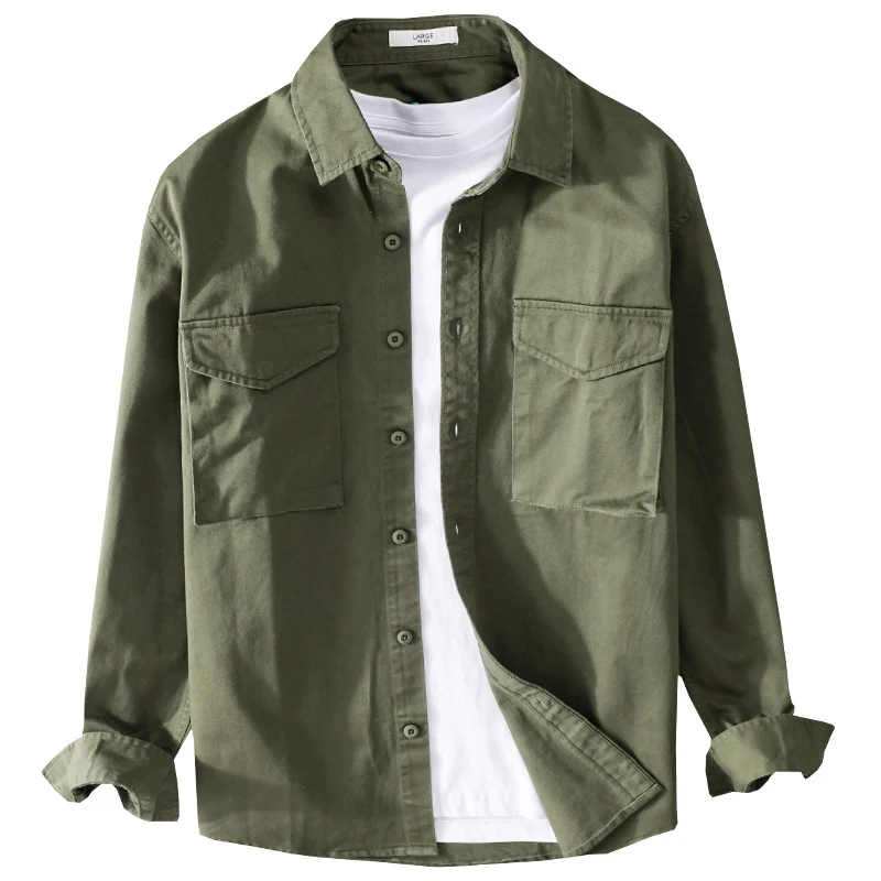 Herren Robustem Baumwoll-Twill Overshirt mit aufgesetzten Brusttaschen und Relaxed-Fit Drune