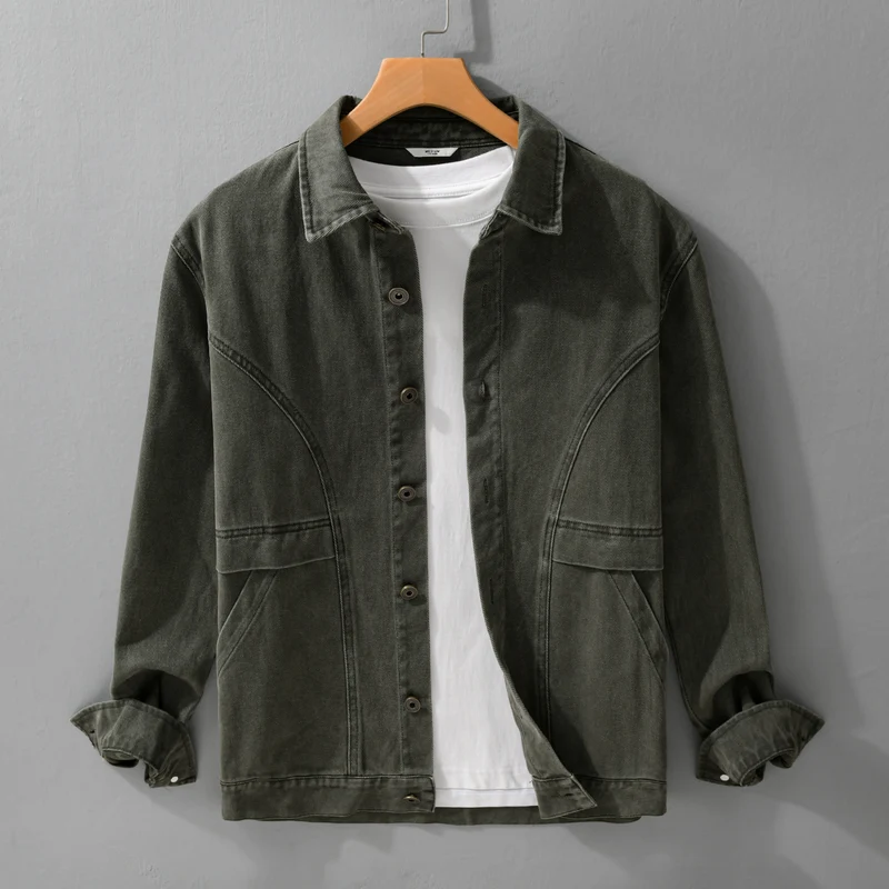 Herren robuste Canvas-Workerjacke mit Fronttaschen und markanten Ziernähten Drune