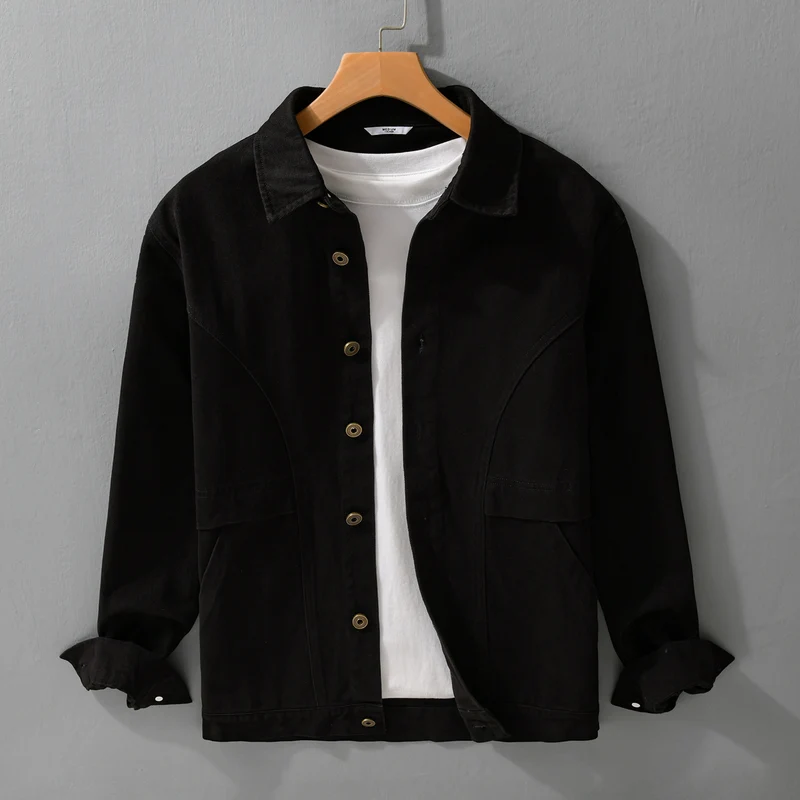 Herren robuste Canvas-Workerjacke mit Fronttaschen und markanten Ziernähten Drune