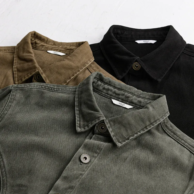 Herren robuste Canvas-Workerjacke mit Fronttaschen und markanten Ziernähten Drune