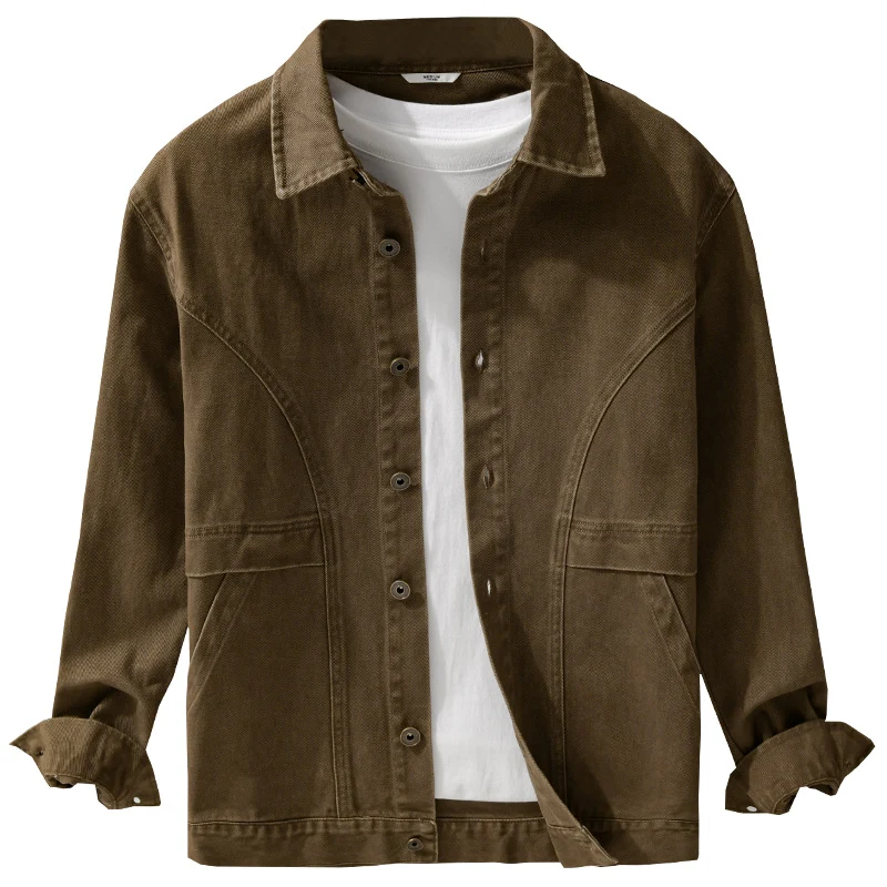 Herren robuste Canvas-Workerjacke mit Fronttaschen und markanten Ziernähten Drune