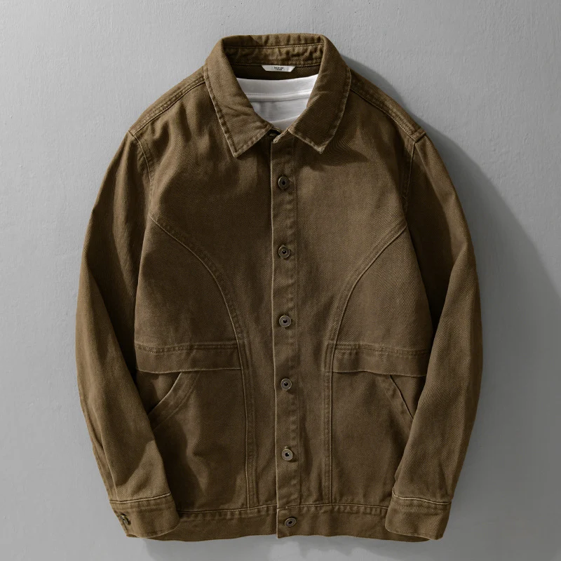 Herren robuste Canvas-Workerjacke mit Fronttaschen und markanten Ziernähten Drune