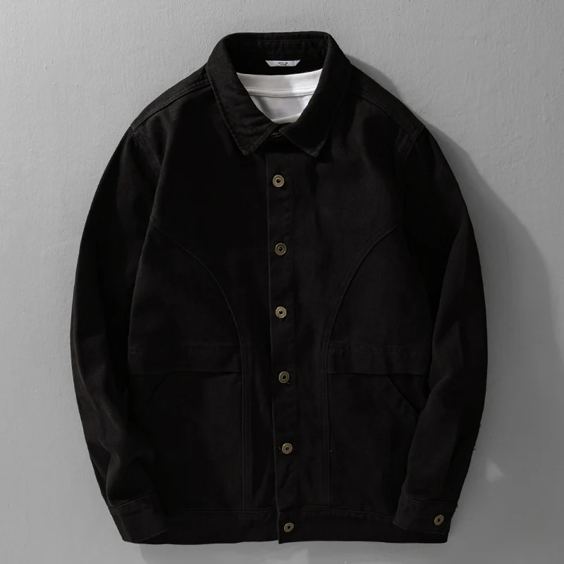 Herren robuste Canvas-Workerjacke mit Fronttaschen und markanten Ziernähten Drune