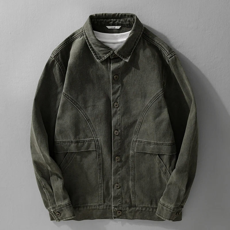 Herren robuste Canvas-Workerjacke mit Fronttaschen und markanten Ziernähten Drune