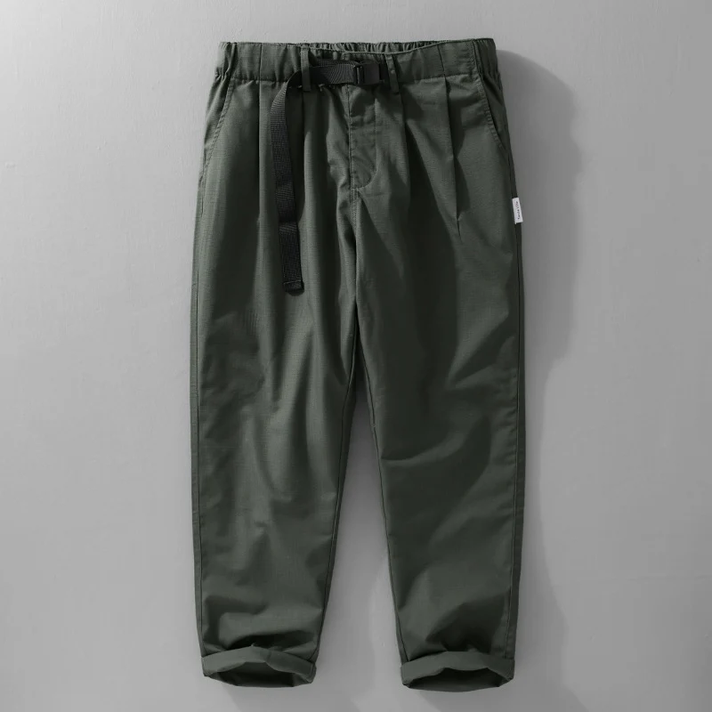Herren Relaxte Baumwollhose mit elastischem Bund, integrierter Webbing-Gürtel und konischem Bein Drune