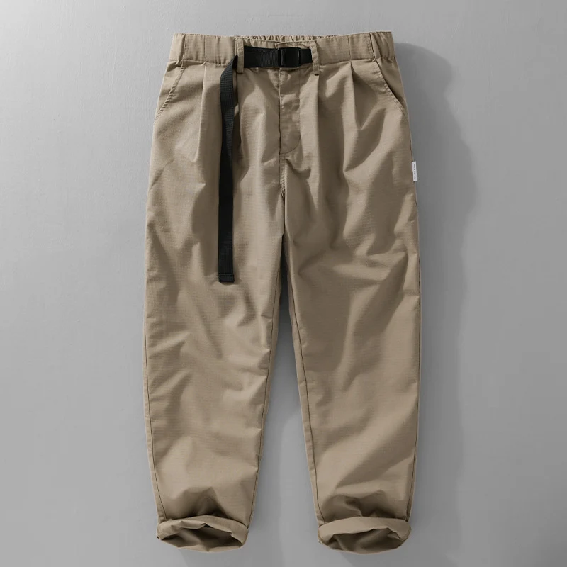 Herren Relaxte Baumwollhose mit elastischem Bund, integrierter Webbing-Gürtel und konischem Bein Drune