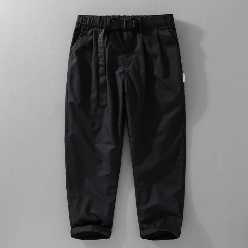 Herren Relaxte Baumwollhose mit elastischem Bund, integrierter Webbing-Gürtel und konischem Bein Drune
