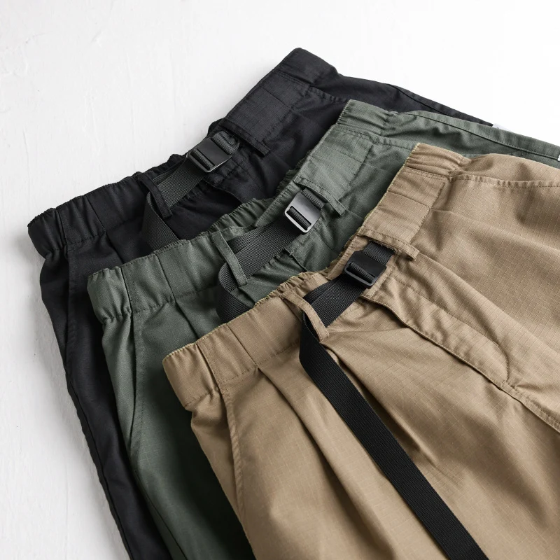 Herren Relaxte Baumwollhose mit elastischem Bund, integrierter Webbing-Gürtel und konischem Bein Drune