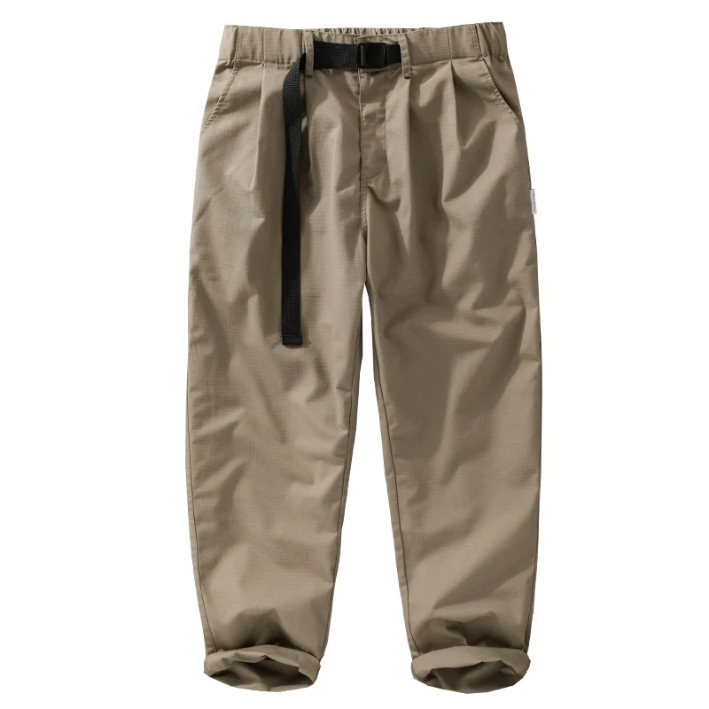 Herren Relaxte Baumwollhose mit elastischem Bund, integrierter Webbing-Gürtel und konischem Bein Drune