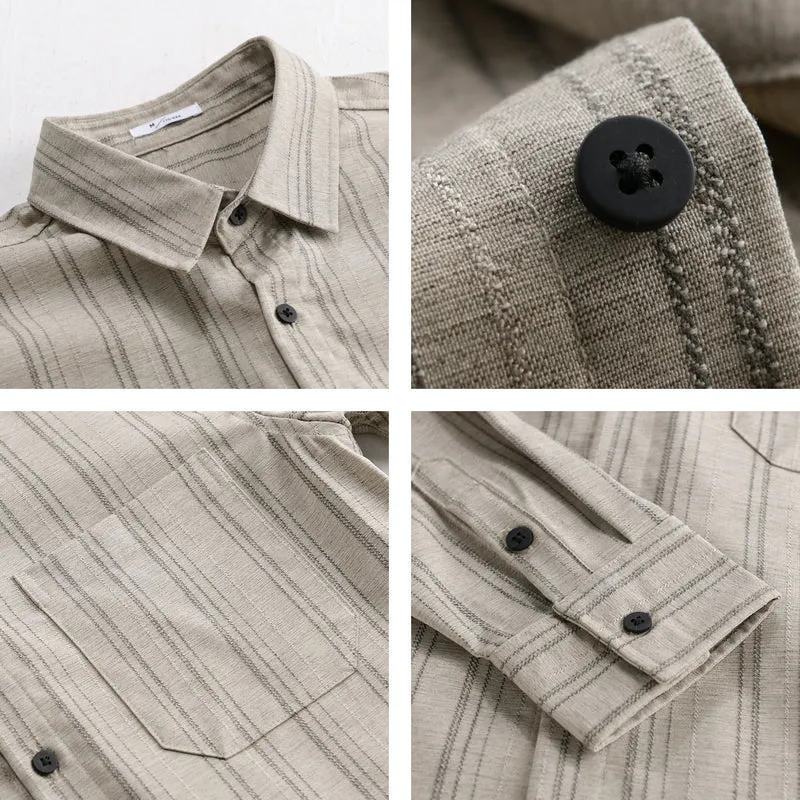 Herren Relaxed-Stripe Hemdjacke aus feinem Baumwoll-Twill mit aufgesetzter Brusttasche Drune