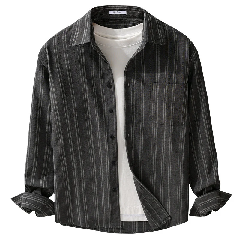 Herren Relaxed-Stripe Hemdjacke aus feinem Baumwoll-Twill mit aufgesetzter Brusttasche Drune
