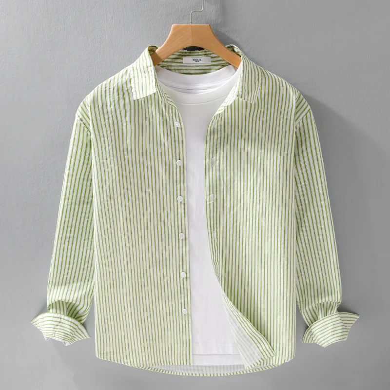 Herren Relaxed-Layering-Hemd mit feinen Längsstreifen, Kentkragen und softem Baumwollmix Drune