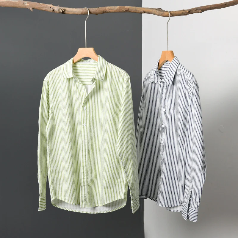 Herren Relaxed-Layering-Hemd mit feinen Längsstreifen, Kentkragen und softem Baumwollmix Drune