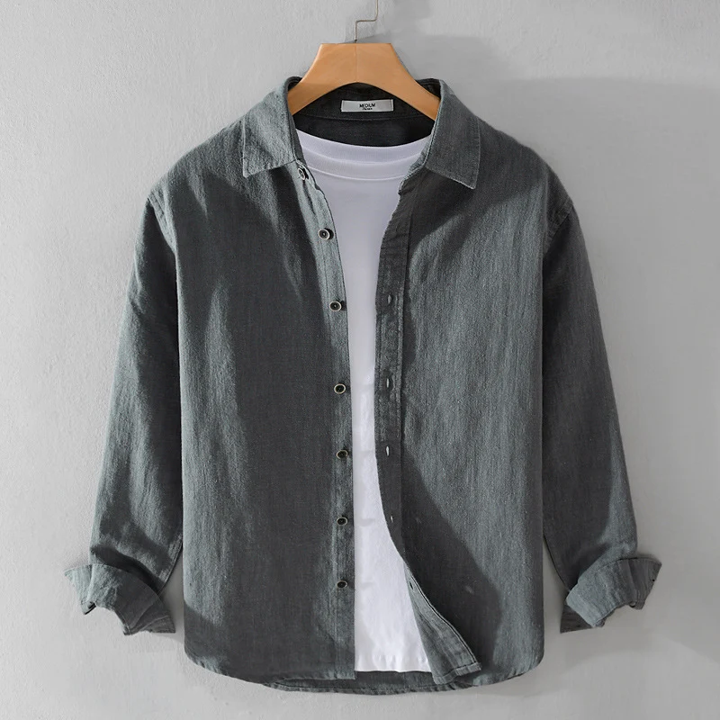 Herren Relaxed-Fit Leinenhemd mit durchgehender Knopfleiste und Hemdkragen Drune