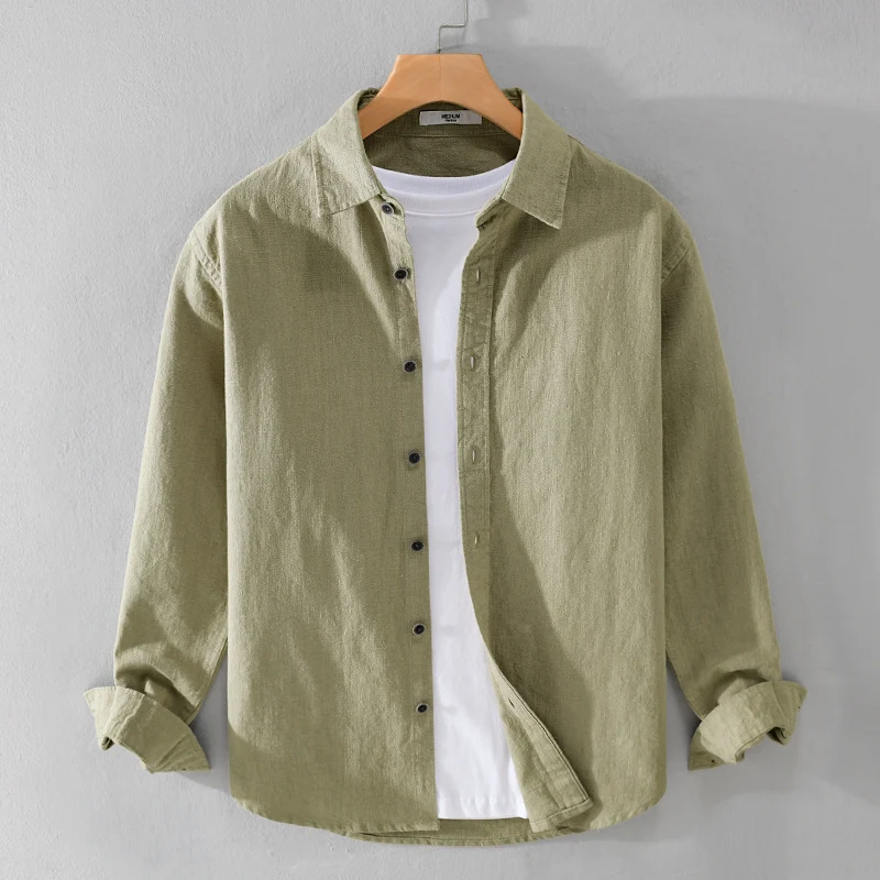Herren Relaxed-Fit Leinenhemd mit durchgehender Knopfleiste und Hemdkragen Drune