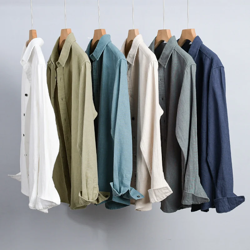 Herren Relaxed-Fit Leinenhemd mit durchgehender Knopfleiste und Hemdkragen Drune