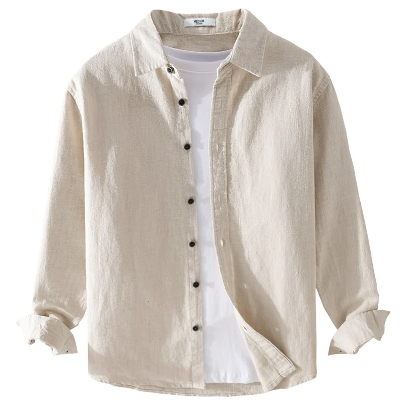 Herren Relaxed-Fit Leinenhemd mit durchgehender Knopfleiste und Hemdkragen Drune