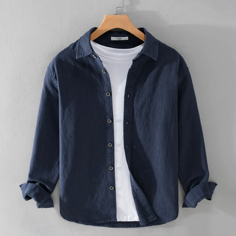 Herren Relaxed-Fit Leinenhemd mit durchgehender Knopfleiste und Hemdkragen Drune