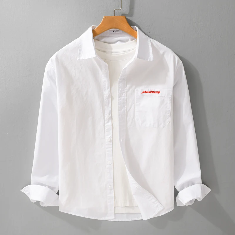 Herren Relaxed-Fit Baumwoll-Overshirt mit Stickerei auf Brusttasche Drune
