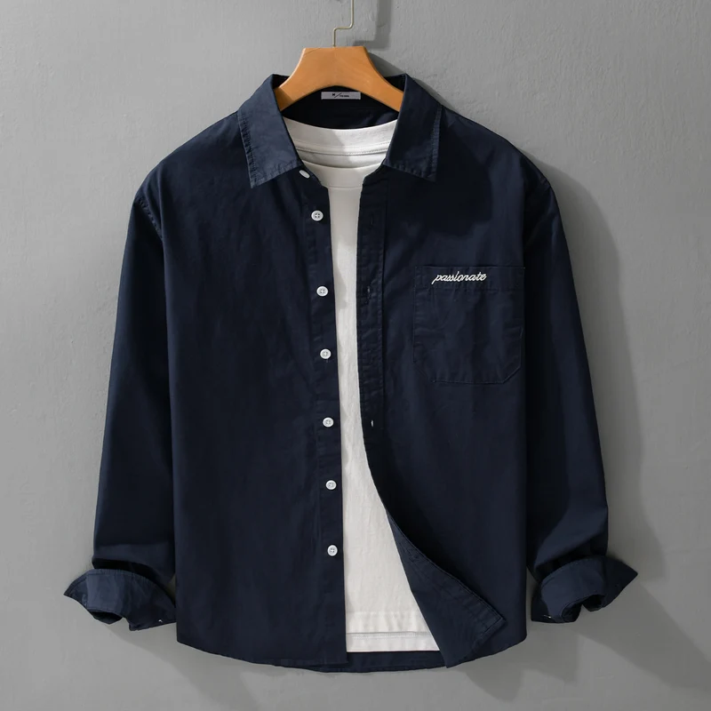 Herren Relaxed-Fit Baumwoll-Overshirt mit Stickerei auf Brusttasche Drune