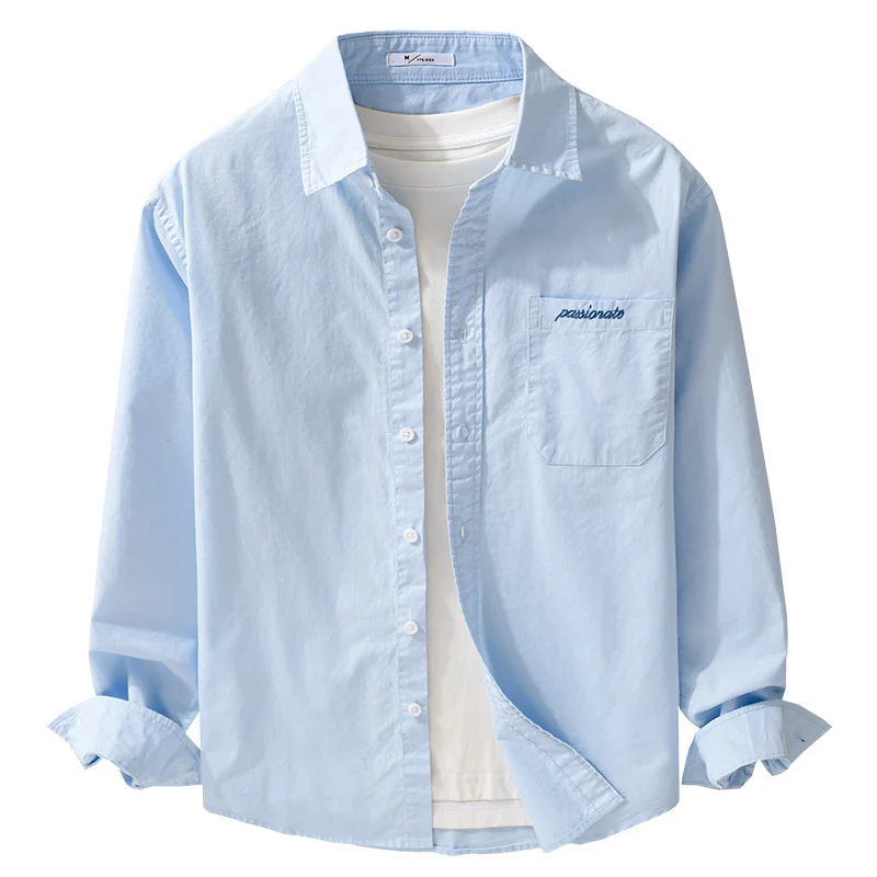 Herren Relaxed-Fit Baumwoll-Overshirt mit Stickerei auf Brusttasche Drune