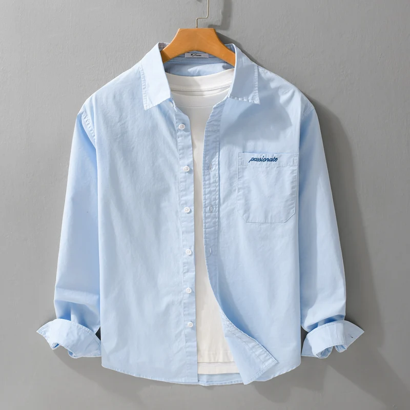 Herren Relaxed-Fit Baumwoll-Overshirt mit Stickerei auf Brusttasche Drune
