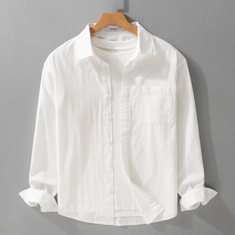 Herren Relaxed-Fit Baumwoll-Overshirt mit Kentkragen und Brusttasche Drune
