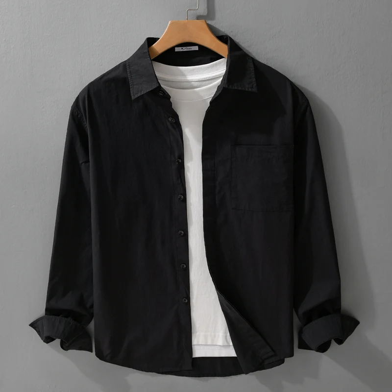 Herren Relaxed-Fit Baumwoll-Overshirt mit Kentkragen und Brusttasche Drune