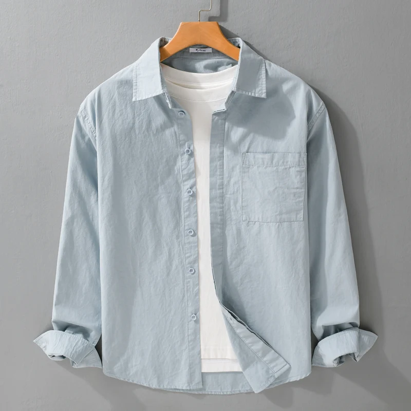 Herren Relaxed-Fit Baumwoll-Overshirt mit Kentkragen und Brusttasche Drune