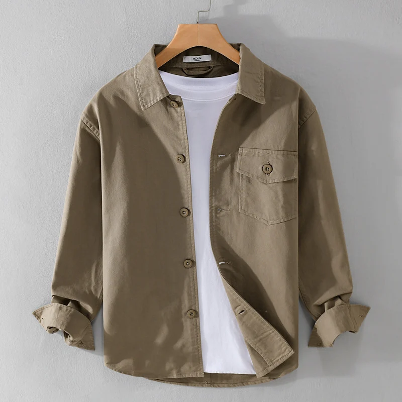 Herren Relaxed-Fit Baumwoll-Overshirt mit Brustpatte und Hemdkragen Drune