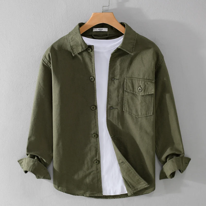 Herren Relaxed-Fit Baumwoll-Overshirt mit Brustpatte und Hemdkragen Drune