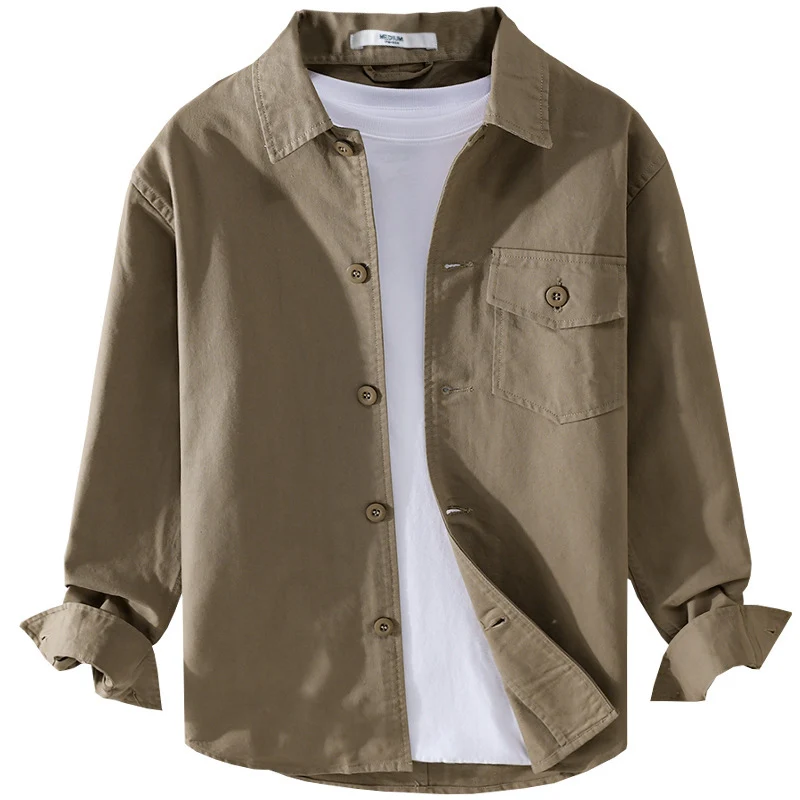 Herren Relaxed-Fit Baumwoll-Overshirt mit Brustpatte und Hemdkragen Drune
