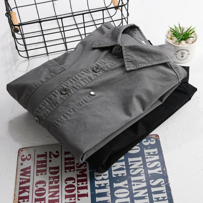 Herren Relaxed-Fit Baumwoll-Overshirt-Jacke mit Doppelbrusttaschen und Kentkragen Drune