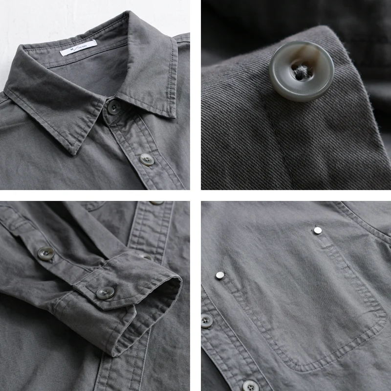 Herren Relaxed-Fit Baumwoll-Overshirt-Jacke mit Doppelbrusttaschen und Kentkragen Drune