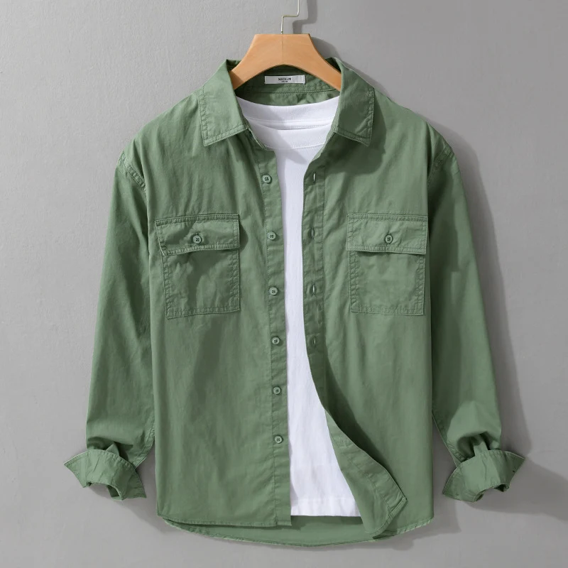 Herren Pflegeleichtes Baumwoll-Utility-Overshirt mit Doppel‑Brusttaschen und entspanntem Saum Drune