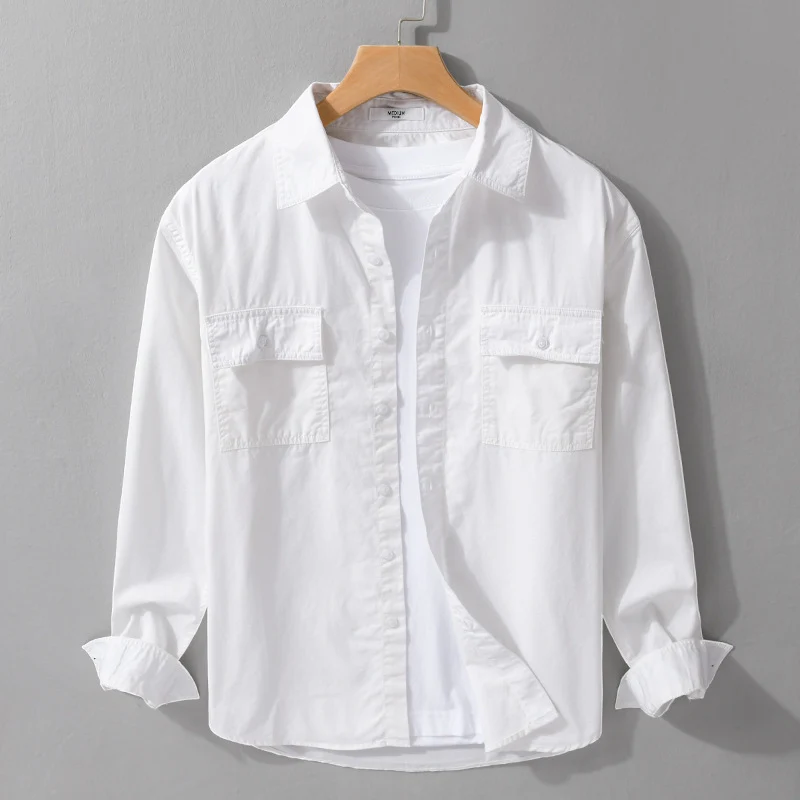 Herren Pflegeleichtes Baumwoll-Utility-Overshirt mit Doppel‑Brusttaschen und entspanntem Saum Drune