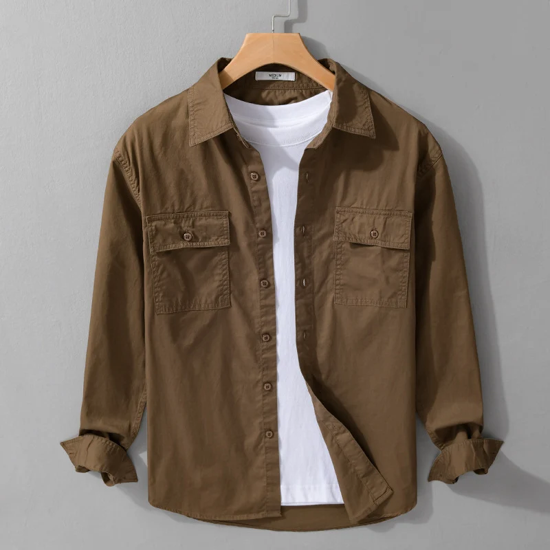Herren Pflegeleichtes Baumwoll-Utility-Overshirt mit Doppel‑Brusttaschen und entspanntem Saum Drune